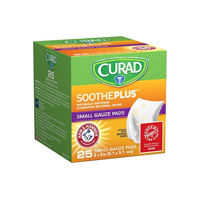CURAD SoothePLUS Gauze Pads with ARM & Hammer Baking Soda