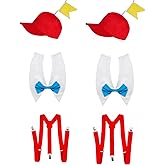 TUVWYSZ Red Cap with Yellow Flag White Collar With Blue Bow Tie Red Suspenders 3-Piece Accessory Kit for Costume