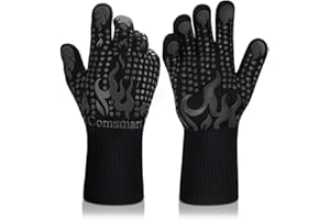 Comsmart BBQ Gloves, 1472 Degree F Heat Resistant Grilling Gloves Silicone Non-Slip Oven Gloves Long Kitchen Gloves for Barbe