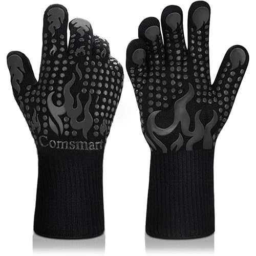 BBQ Gloves, 1481°F Heat Resistant Grilling Gloves Silicone Non-Slip Oven Gloves Long Kitchen Gloves for Barbecue, Cooking, Baking, Cutting