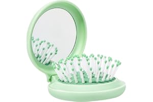 Arthaxi Mini Hair Brush for Purse, Travel Hair Brush with Mirror for Girls, Small Compact Mirror with Brush Pocket Size,Durable Brush and Mirror Combo as Gifts for Women, Vibrant Green, Round