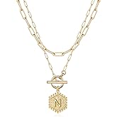 IEFWELL Layered Gold Necklaces for Women - 14K Gold Plated Silver Rose Gold Paperclip Chain Necklace Initial Necklaces for Women Toggle Clasp Layered Necklace Jewelry