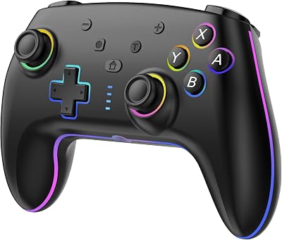 Controller Wireless per Switch/Switch 2/Lite/OLED/PC, Controllore Switch Pro con illuminazione RGB 7 Colori Cangianti/Grilletto Effect Hall/Doppia Vibrazione/Turbo, Joystick Ergonomico Preciso