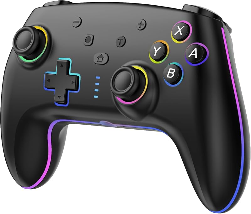 Controller Wireless per Switch/Switch 2/Lite/OLED/PC, Controllore Switch Pro con illuminazione RGB 7 Colori Cangianti/Grilletto Effect Hall/Doppia Vibrazione/Turbo, Joystick Ergonomico Preciso