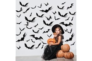 BIAOYUN 60 PCS DIY Halloween Party Supplies 3D Decorative Scary Bats Wall Decal Wall Sticker, Halloween Eve Decor Home Window Decoration Set, Black