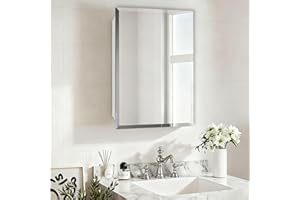 Habison Plastic Medicine Cabinet with Mirror 16x22 inch, Recessed Medicine Cabinet or Surface Wall Mount Bathroom Cabinets with Adjustable Shelves, Beveled Edge Mirror Cabinet