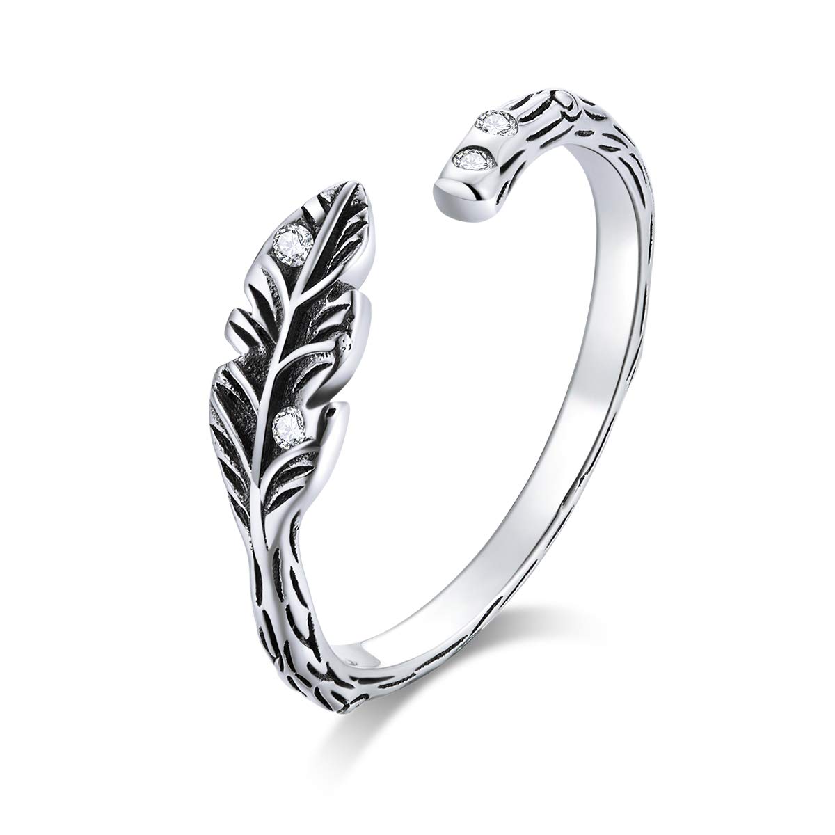 Authentic 925 Sterling Silver Feather Open Finger Rings for Women Free Size Band Bijoux Fashion Bague