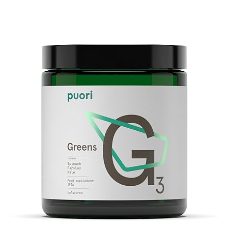 Puori G3 Nahrungsergänzung - Getrocknetes Gemüse [Grünkohl, Spinat, Petersilie] für Getränke und Rezepte [Grüner Smoothie Pul