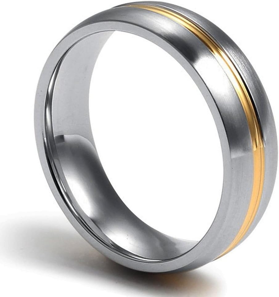 Coniea Ring Bands for Men One Line Gold Plated Ring Silver Width 6MM