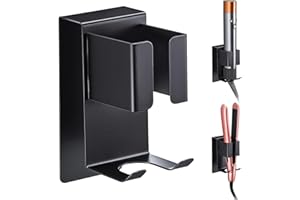 OUKIMLY Curling Iron Holder Wall Mount, Hair Straightener Holder, Adhesive Hair Tool Organizer Storage for Styler Attachments, Flat Iron, Blow Dryer Holder for Bathroom Vanity (1, Black)