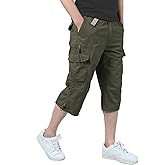TIANBA Mens 3/4 Long Cargo Shorts Loose Fit Elastic Work Capri Shorts Below Knee Casual with 7 Pockets