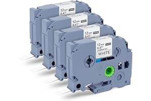 LFPERT TZe-231 Tze Tape 12mm 0.47 Laminated White, Relpacement for Brother Label Maker Tape,Compatible with P Touch Label Tape PT-D210 D220 D410 D600 H110,4 Pack