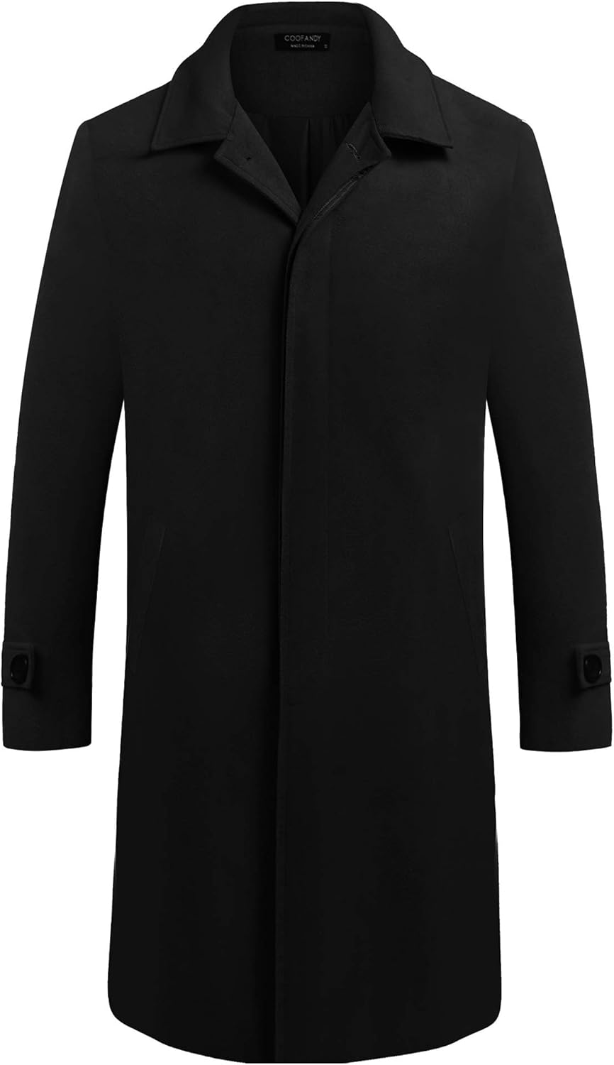 Amazon Coofandy メンズ ウールトレンチコート シングルブレストロングジャケット 冬用オーバーコート Us サイズ Large カラー ブラック コート ジャケット 通販