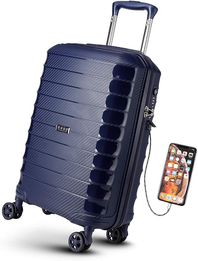 Kono 55cm Hard Shell Carry on Cabin Suitcase with USB Port TSA Lock