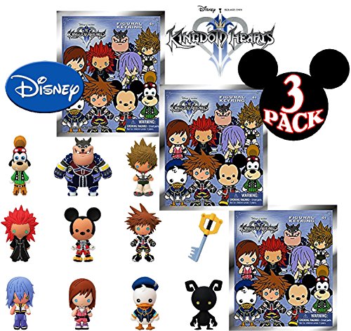 Disney Kingdom Hearts Series 1 3D Foam Figures Collectible Blind Bag Key Rings Gift Set Party Bundle - 3 Pack (Assorted)