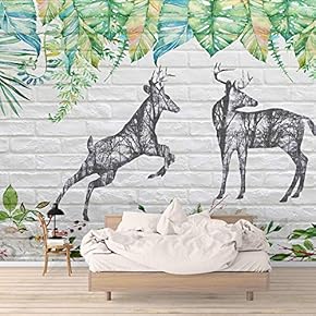 Wall Mural Elegant Deer in Rustic White Brick Background Removable Self-Adhesive Large Wallpaper - 66x96 inches