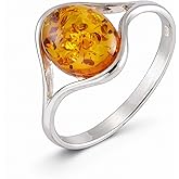 HolidayGiftShops Sterling Silver Baltic Honey Amber Ring “Khloe” – Oval Genuine Baltic Amber, 925 Silver Modern Open Setting, Handcrafted Amber Jewelry Gift for Women