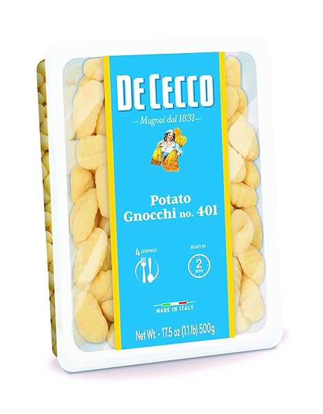 DE CECCO POTATO GNOCCHI NO. 401, 17.5 OZ (PACK OF 4), AUTHENTIC ITALIAN DUMPLINGS, MADE WITH POTATOES AND WHEAT FLOUR, VERSATILE PASTA FOR SAUCES & RECIPES, MADE IN ITALY