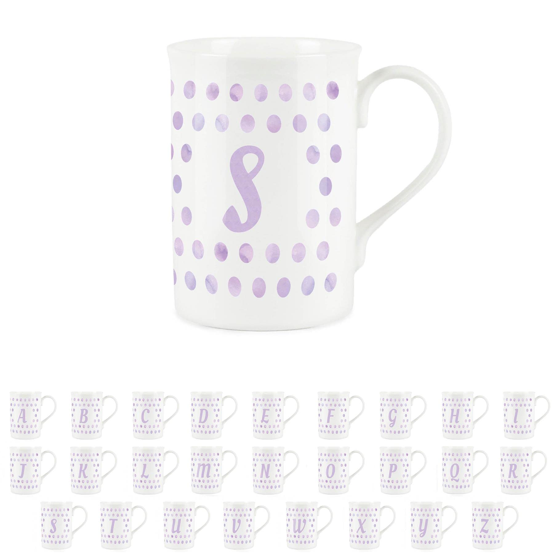 Purely Home Polka Dots Lilac Letter S Mug - Fine Bone China Alphabet Initials Gift/Present Mug