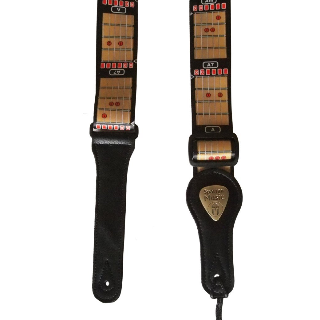 Adjustable Polyester Guitar Strap With Leather Ends (Chords)