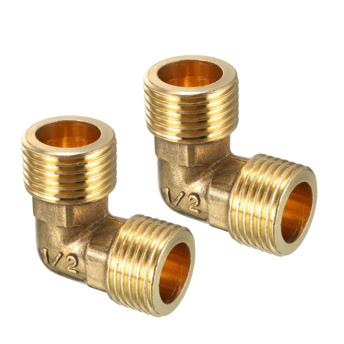 sourcing map Brass Elbow Pipe Fitting 90 Degree G1/2 Male x G1/2 Male Connector 2pcs