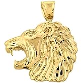 Solid 14k Yellow Gold Leo Zodiac Sign Charm Roaring Lion Head Pendant