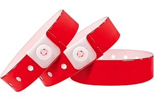 Wristall Plastic Party Red Wristbands-100 Pack Colored Vinyl Wristbands for Events-Waterproof Lightweight Security Wrist Bands for Bar Club Festival Music Meeting