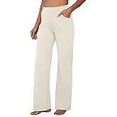 VOOVEEYA Wide Leg Pants for Women, Yoga Pants with Pockets High Waist Casual Straight Dress Pants Petite/Tall/Regular (Long Beige XL)