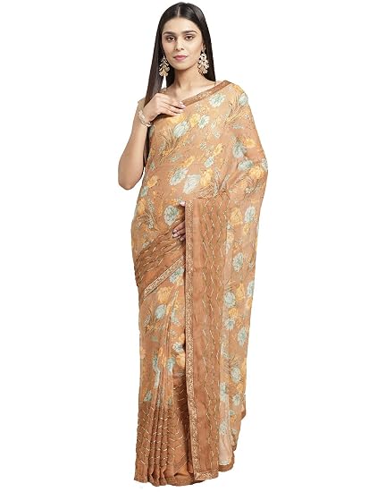 Shaily Womens Georgette Embroidered with Floral Print[S_NAYNA20083SR06_perent_Mustard]