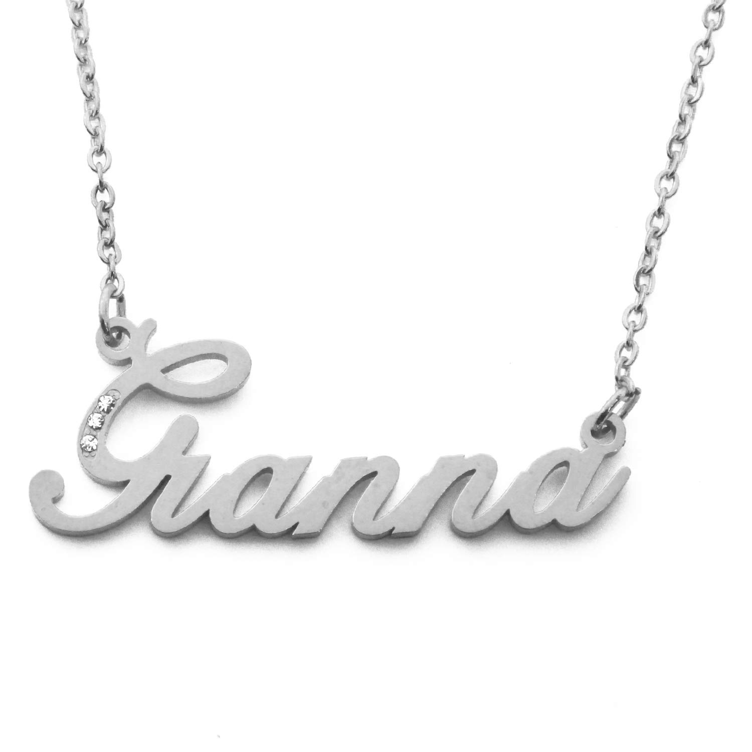 Kigu Gianna Personalised Name Necklace - 18ct Silver Tone Plated - Custom Necklace Gift - Incl Bag & Box