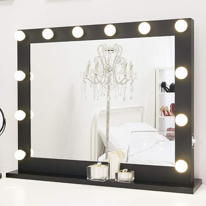 Large Black Hollywood Vanity Mirror with Lights,Lighted Standing or Wall Makeup