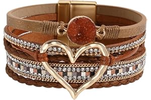 P Ammy Fashion® Women's Multi-layer Love Heart Leather Wrap Bracelets Stackable Boho Bangles Bohemian Cuff with Magnetic Clasp Jewelry Gift