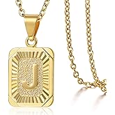 Trendsmax Rectangle Initial Letter Pendant Charm for Mens Womens Gold Plated Capital Letter Pendant Necklace Rolo Chain 18inch