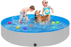 STUDESK Foldable Dog Pool, 63" Anti-Slip Portable Dog Kids Swimming Pool, Kiddie Pool Hard Plastic Bathing Tub for Pets Dog Kids