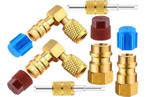 R12 to R134A AC Fitting Conversion Adapter Kit, Quick Coupler Valve A/C 90° Port Retrofit Adapter High/Low Pressure with Valv