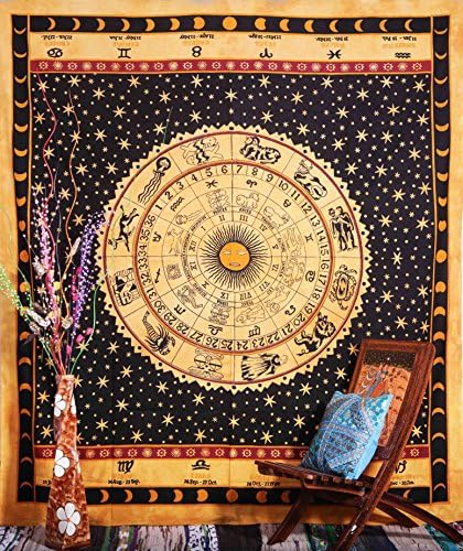 Zodiac Indian Cotton Tapestry Wall Hanging Decor Bohemian Twin Tapestries 85" X 95"