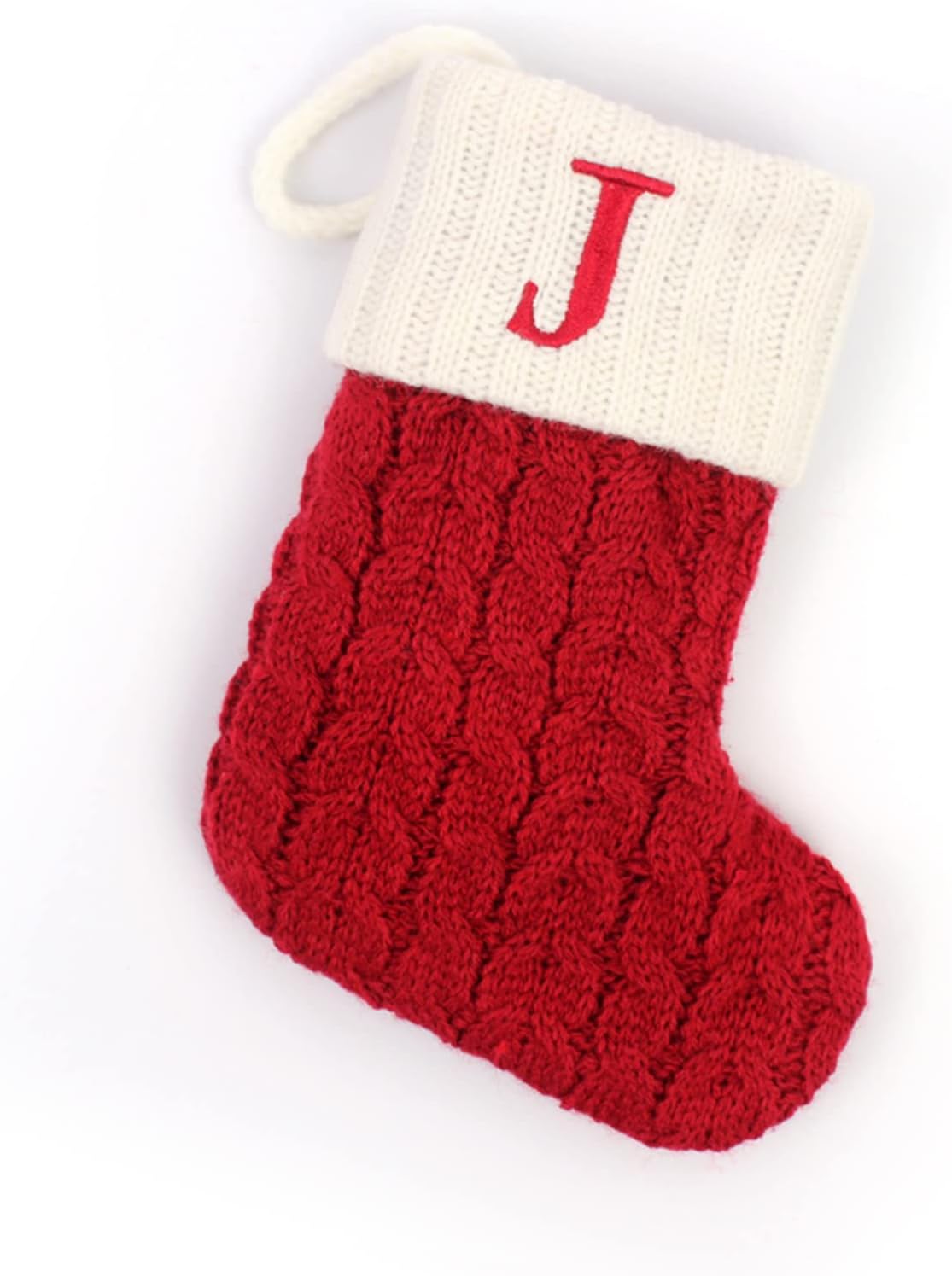 Stockings & Holders - Beixinder Christmas Stocking with Letter Monogram Mini Cute Christmas Stocking Decorative Socks Knitted Plush Gift Stocking for Family Holiday Party Decor (Red J, One Size)