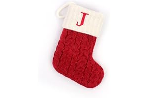 LOUATUI Christmas Stockings with Letter Monogrammed Mini Cute Stocking -7.08'' Decorative Socks Knitted Plush Gift Stocking (Red J, One Size)