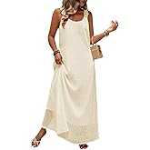 Falechay Summer Dresses for Women 2026 Beach Lace Spaghetti Strap Maxi Wedding Guest Dress Boho Crewneck Vacation Sundress