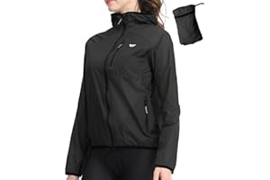 Wulibike Windbreaker Jacket Women Lightweight Rain Jacket Packable Reflective Hooded For Cycling,Hiking Outdoor Sports