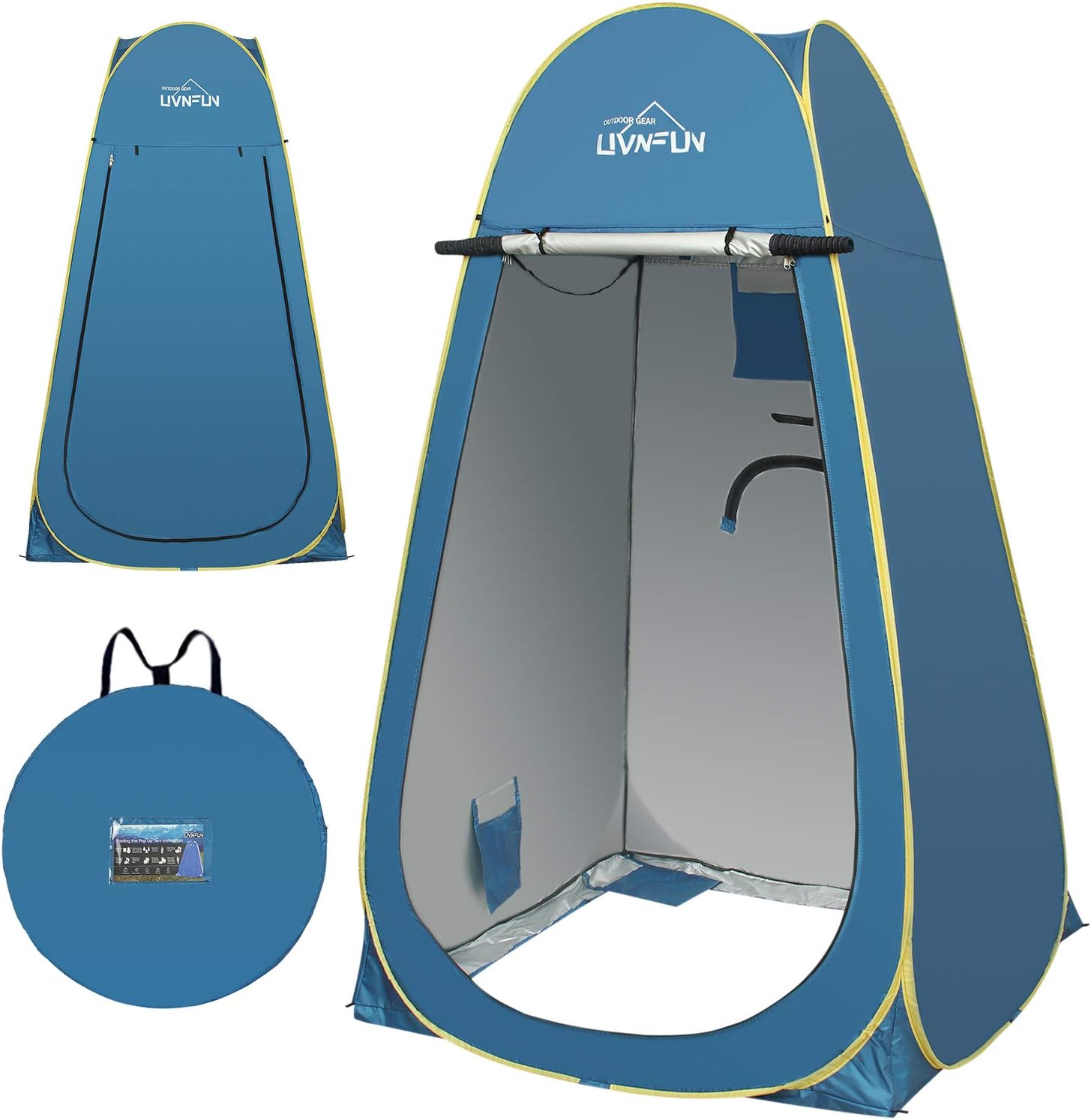 6.9 FT Pop Up Camping Shower Tent, Portable Changing Room Privacy Shelter Tent for Outdoor Camping Toilet with Carrying Bag, Extra Tall - Blue: Sports & Outdoors
