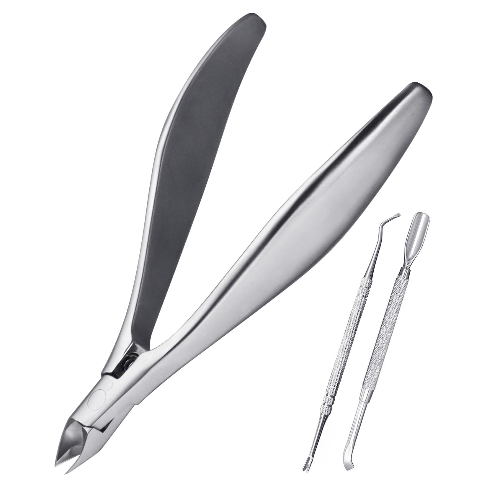 VOGARB Cuticle Nippers Easy Control Ergonomic Non-Slip Wide Handle Cuticle Cutter Professional Ultra Sharp Small Stainless Steel Nail Cuticle Remover with Cuticle Pusher Cleaner Set (Silver-3pcs)