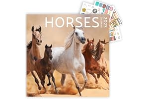 ARTICO Horses Calendar 2025 with Sticker Pack, Large 12 x 12 inch, Horse Wall Calendar with Sticker Set, Gift for Horse Lovers, Cute Calendar for girls
