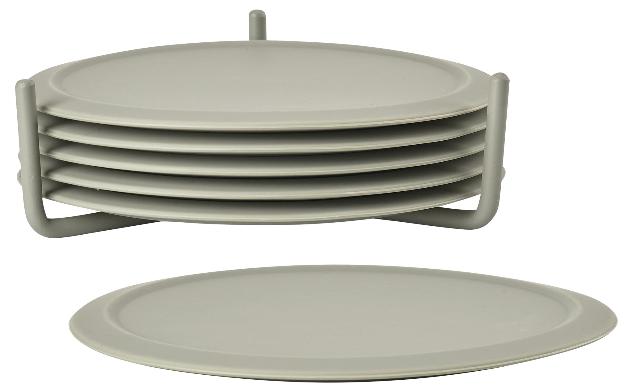 Zone Denmark Singles Glass Coasters, Non Slip Silicone with Metal Holder, Heat Resistant Easy Clean Drink Mats, Ø 10 cm H 3.1 cm, Mud, Set of 6 — image 1