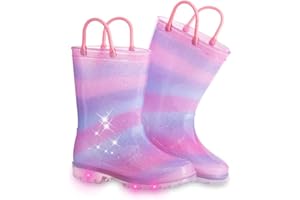 FUNCOO PLUS Toddler Kids Rain Boots Boys Girls Light Up Waterproof Boot with Handles