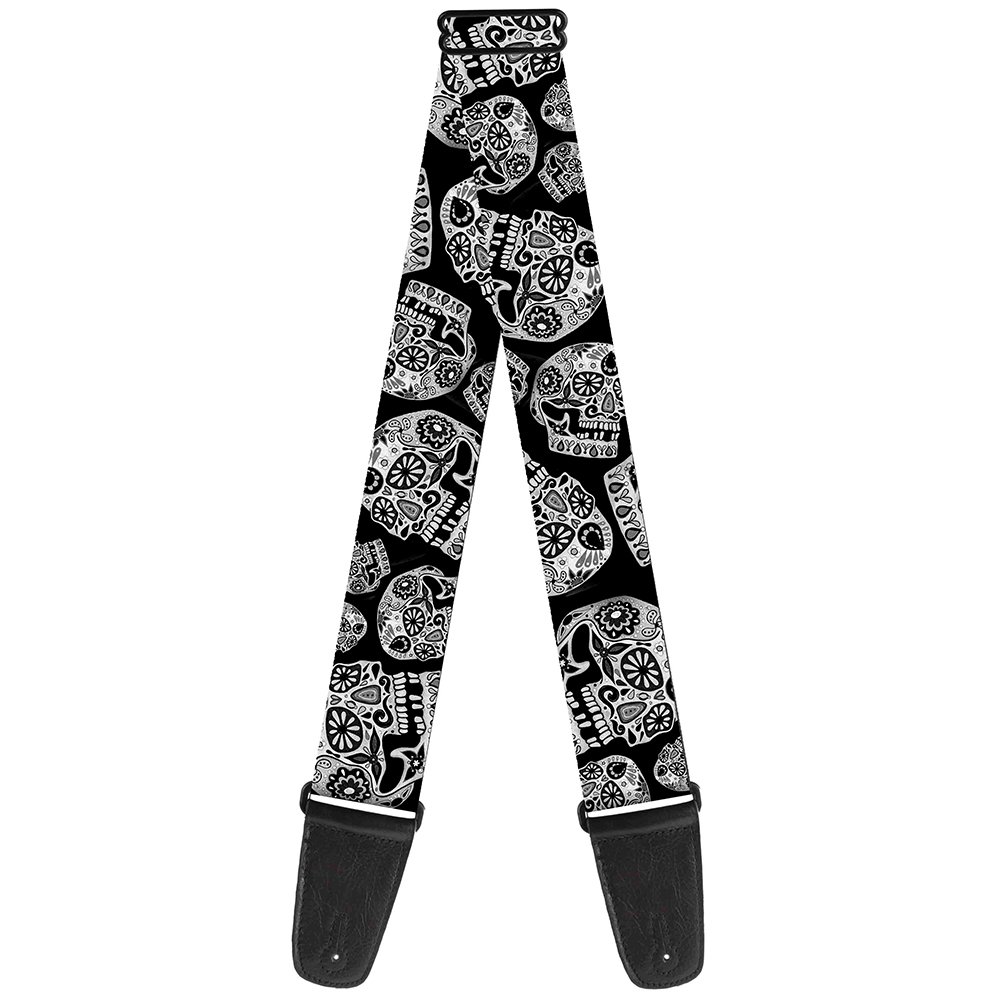 Buckle-Down GS-WTY005 Guitar Strap - The Dust of Living II Sugar Skulls Black/White, 2" Wide & 29-54" Length