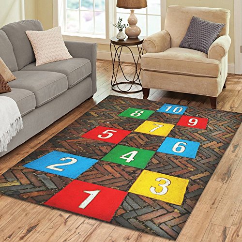 InterestPrint Hopscotch Game Rug Carpet 7 x 5 Feet, Brick Hopscotch Modern Area Rug Floor Mats for Children Kids Playroom Bedroom Decor