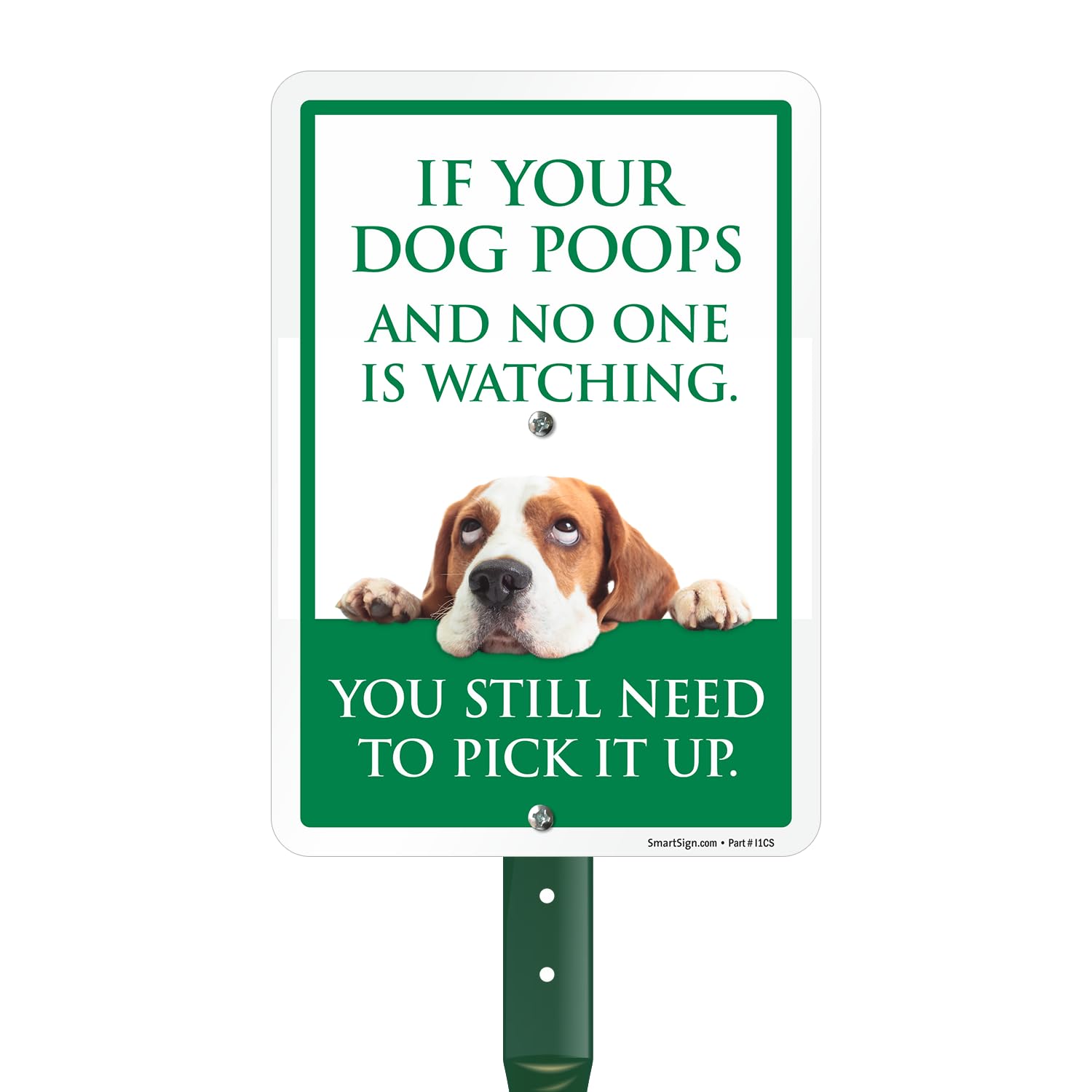 Photo 1 of SmartSign Funny Pick Up After Your Dog Yard Sign - 10"x7", 21.5 inch Tall Lawn Sign & Stake Kit, Cute Dog Graphic, 40 mil Laminated Rustproof Aluminum
