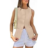 Tankaneo Womens Tweed Sleeveless Vest Crew Neck Button Down Fitted Blazer Vest Tops Work Casual Waistcoat