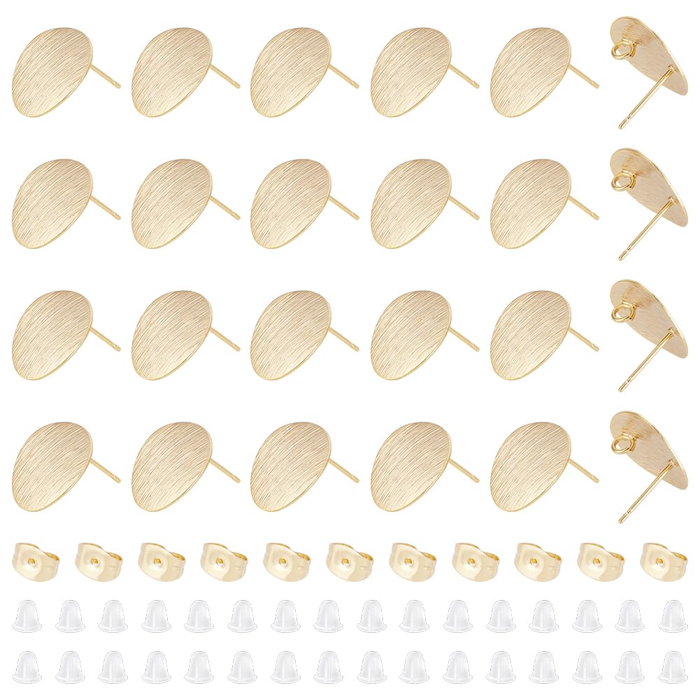 UNICRAFTALE 24Pcs Brass Ear Stud Findings with Loop 18K Gold Plated Stud Earring Findings Flat Round Ear Studs with 24Pcs Brass Ear Nuts 50Pcs Plastic Ear Nuts for DIY Earring Jewelry Making